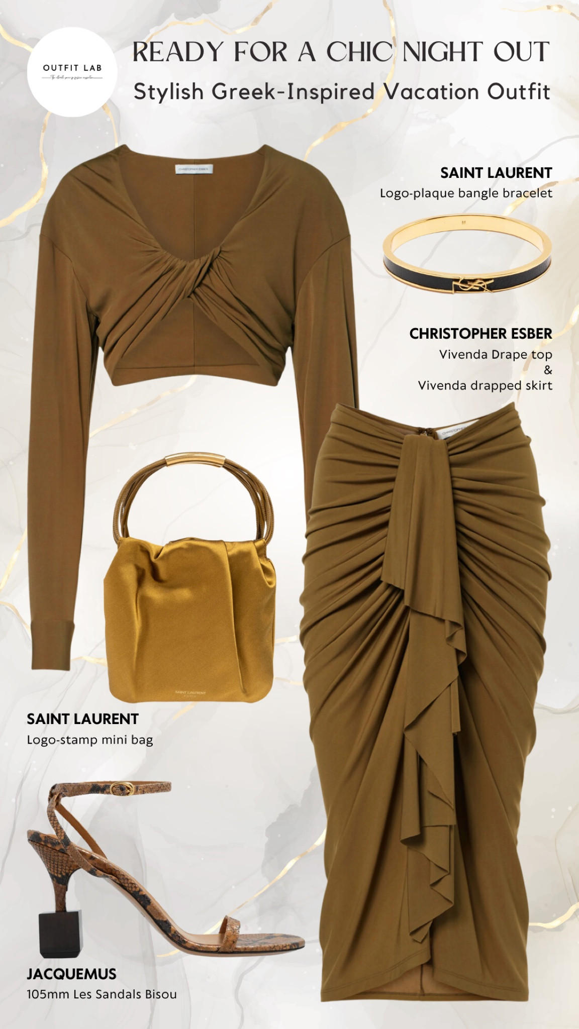 Stylish Greek-Inspired Vacation Outfit: Ready for a Chic Night Out – Shop Now!

Get vacation-ready with this stylish Greek-inspired outfit, perfect for a chic night out. Featuring an elegant Christopher Esber top and skirt for a sophisticated look, paired with trendy Jacquemus sandals. Complete the ensemble with a sleek Saint Laurent bag and bracelet for a touch of luxury. This outfit ensures you stay effortlessly stylish for any evening event during your getaway. Shop now to elevate your vacation wardrobe with this stunning Greek-inspired look!

#LTKWedding #LTKStyleTip #LTKParties