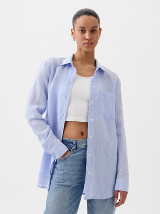 100% Linen Boyfriend Shirt | Gap (CA)