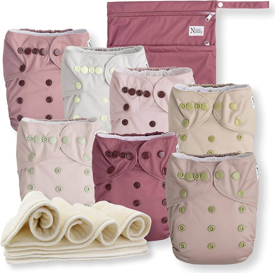 Nora's Nursery Cloth Diapers 7 Pack with 7 Inserts & 1 Wet Bag - Waterproof Cover, Washable, Reus... | Amazon (US)
