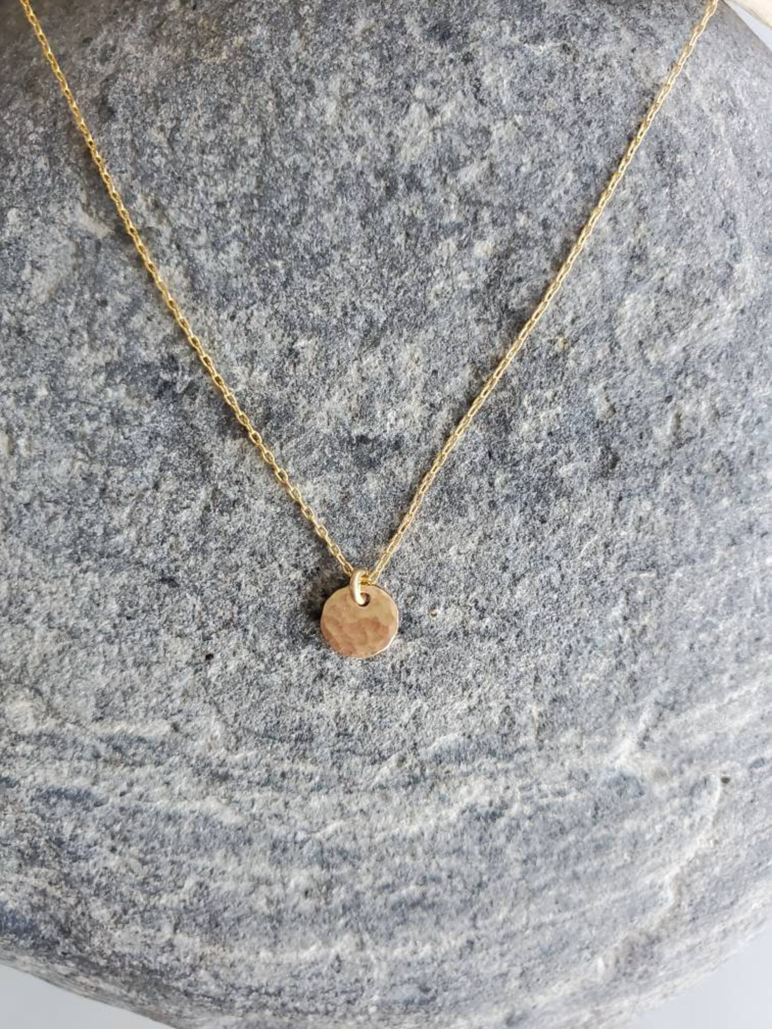 Teenie Tiny Gold Disk Necklace, Hammered Circle, Layering Necklace, gold fill, tiny gold necklace... | Etsy (US)