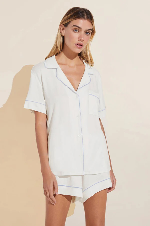 Gisele TENCEL™ Modal Relaxed Short PJ Set - White/Ice Blue | Eberjey