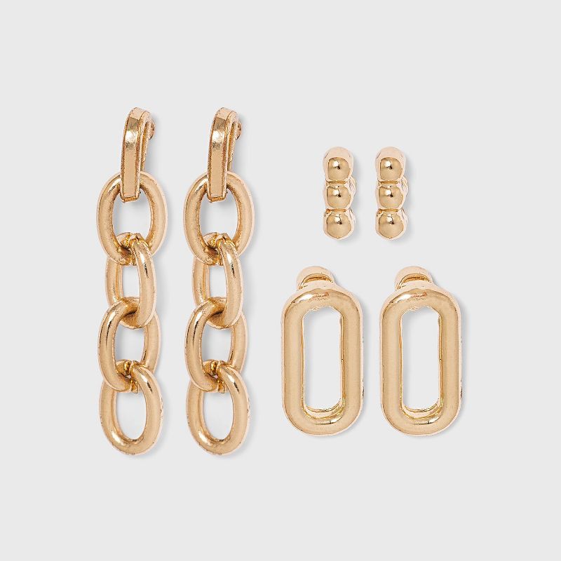 Chain Stud Earring Set 3pc - A New Day&#8482; Gold | Target