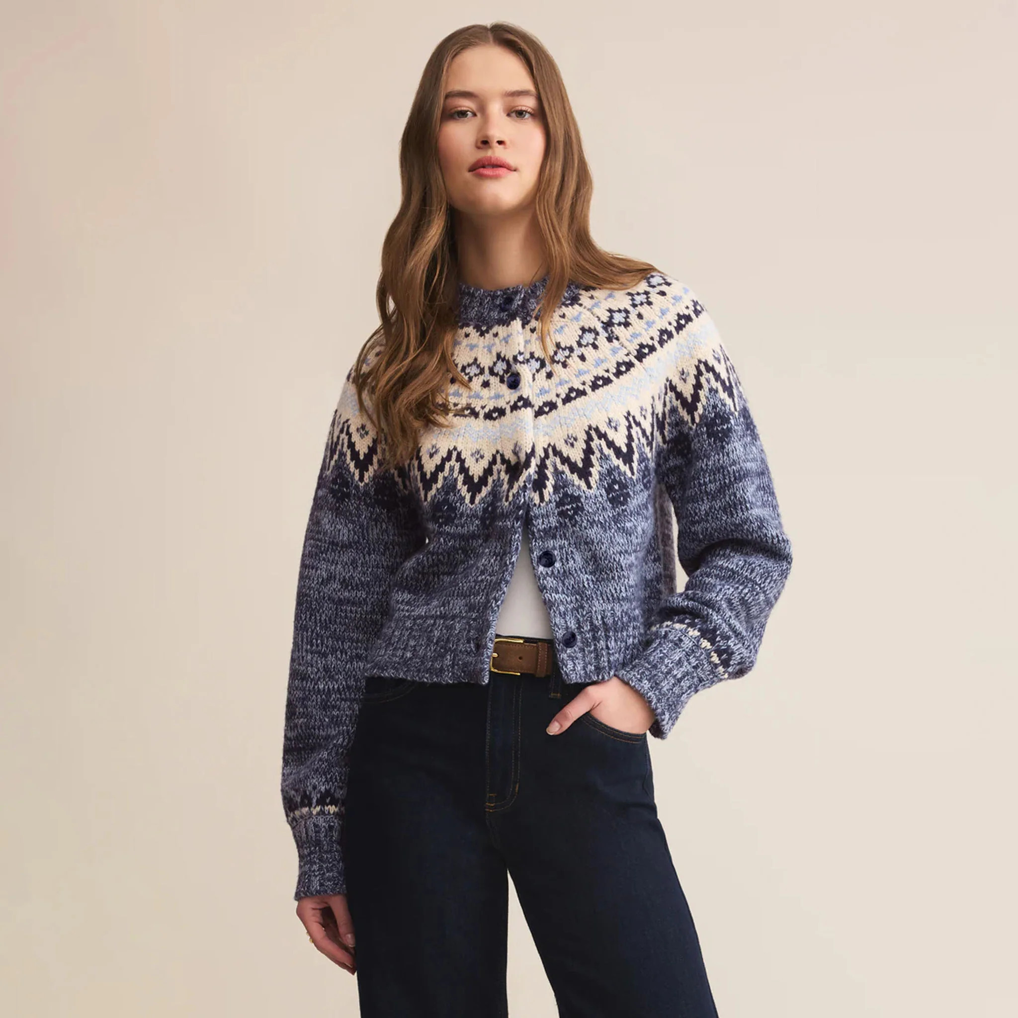 Z Supply North Sea Fairisle Cardigan Blue Velvet Heather | The Addison West