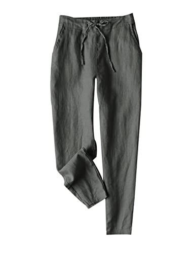 Tanming Linen Pants for Women Summer Casual High Waisted Drawstring White Beach Pant (Darkgrey, XS) | Amazon (US)