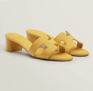 NIB Hermes Oasis Sandals Yellow Jaune Sable 38  | eBay | eBay AU