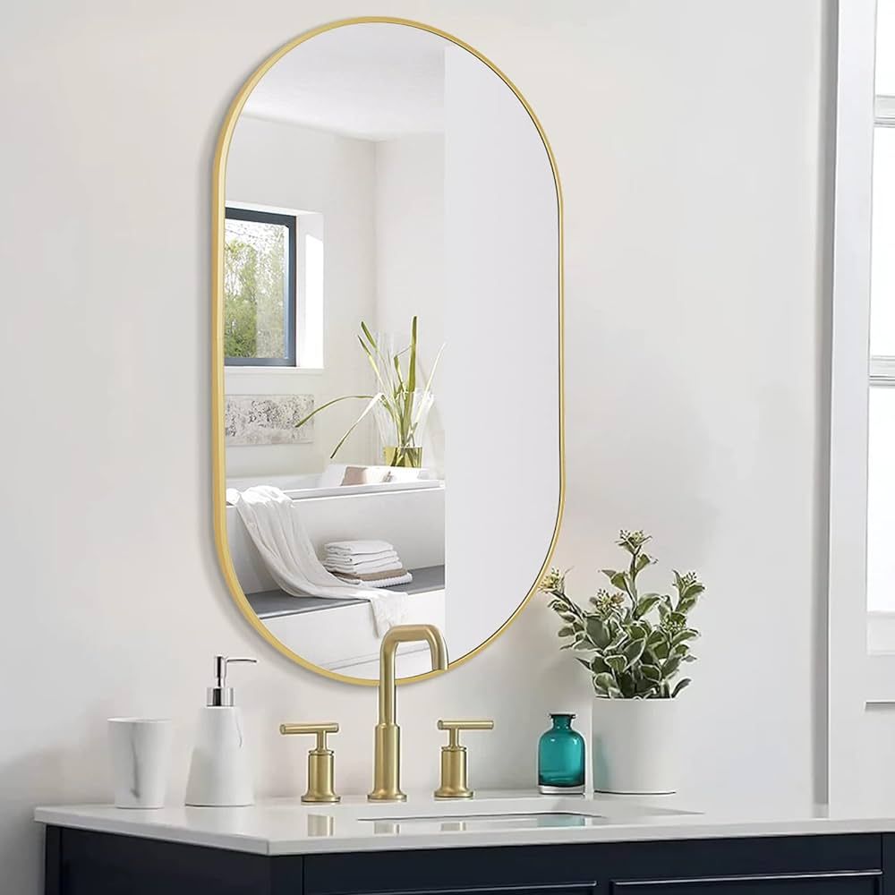 COFENY Gold Mirror, Oval Bathroom Mirror with Metal Frame, Golden Wall Mirrors for Bathroom Bedro... | Amazon (CA)