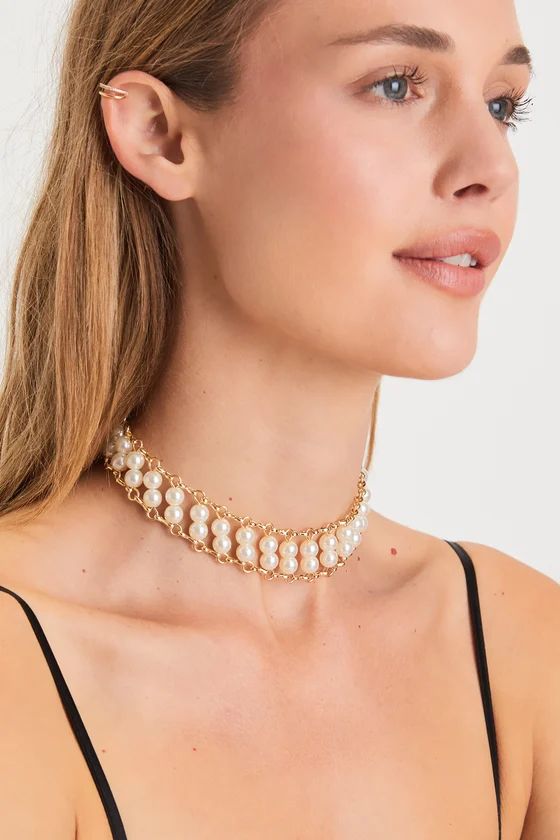 Decadent Vibe Gold Pearl Choker Statement Necklace | Lulus (US)