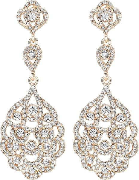Wedding Teardrop Dangle Earrings Crystal Rhinestone Beaded Chandelier Earrings for Brides Gold | Amazon (US)