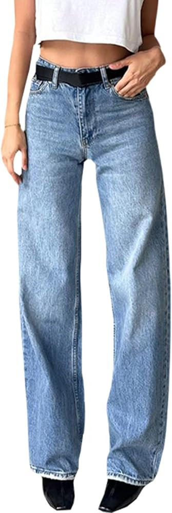 ZERMOM Women's Wide Leg Jeans Casual Stretch High Rise Baggy Loose Denim Pants | Amazon (US)