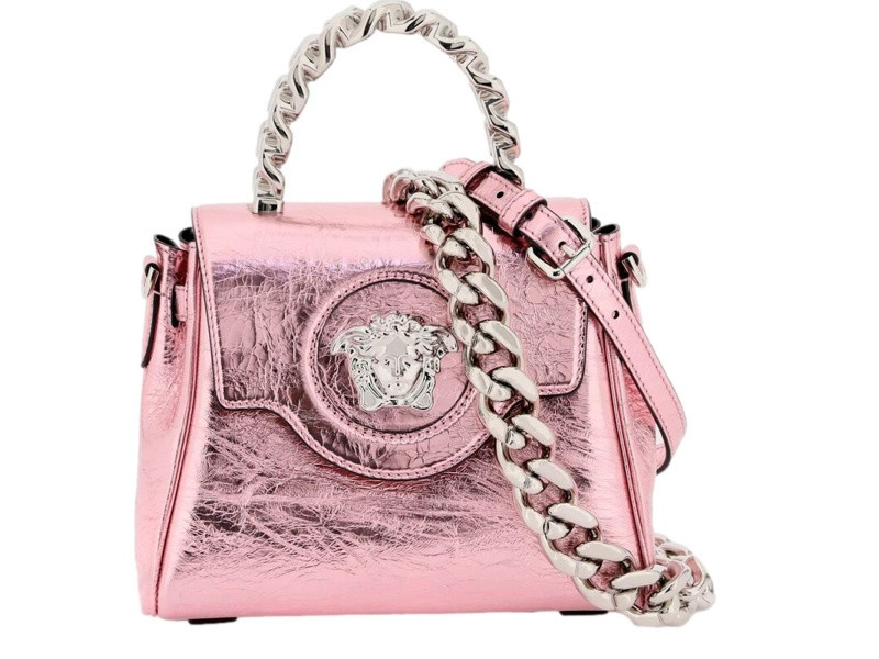 Versace La Medusa Pink Metallic Top-Handle Bag | JTV Jewelry
