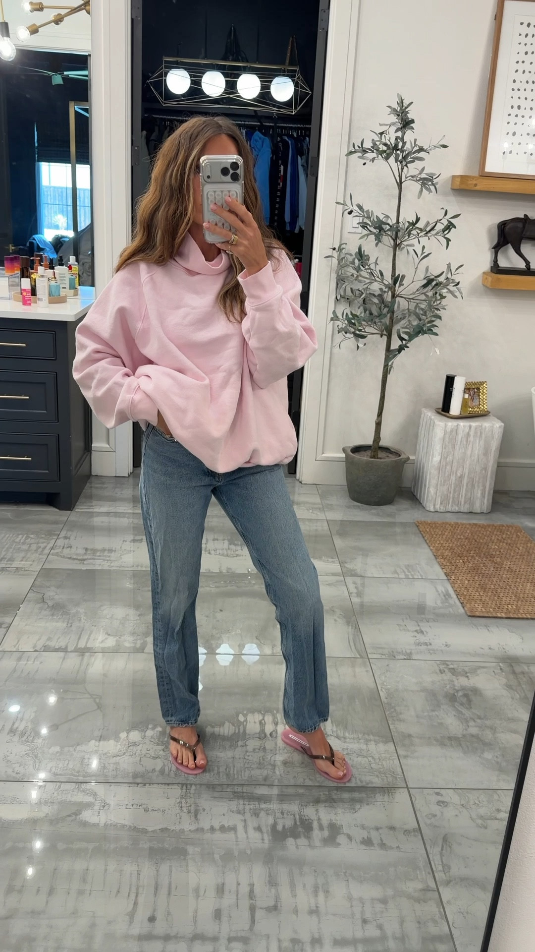 Size small in @Aritzia sweatshirt - size 24 in @Shopbop jeans and sandals true to size 

#LTKPetite #LTKootd #LTKOver40