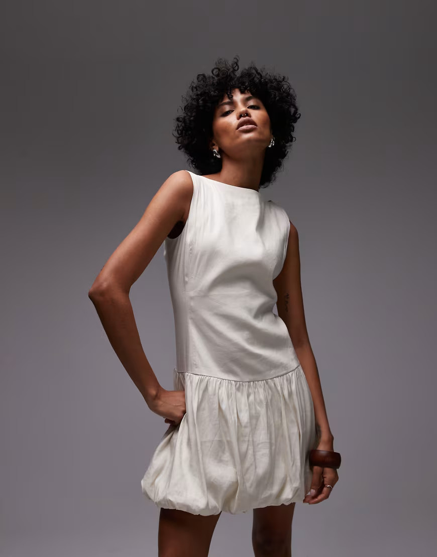 ARKET v back bubble hem mini dress in cream-Neutral | ASOS (Global)