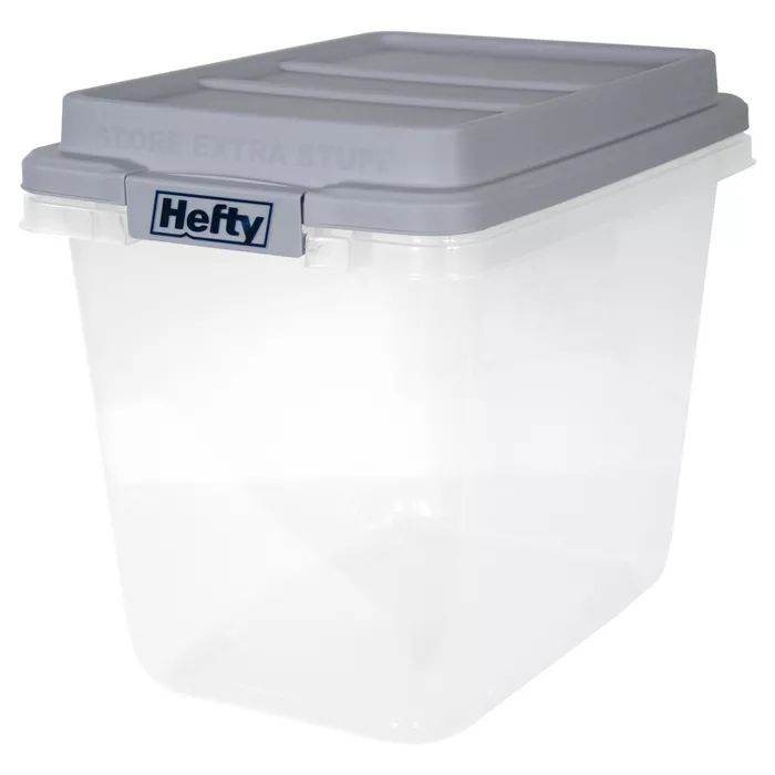 Hefty 32qt Slim Clear Plastic Storage Bin with Gray HI-RISE Stackable Lid | Target