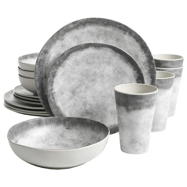 Gibson Home Granite Organic Round Melamine Dinnerware Set, Service for Four (16pcs), Marble | Walmart (US)