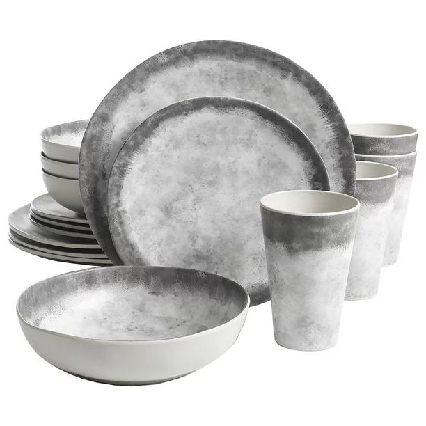 Gibson Home Granite Organic Round Melamine Dinnerware Set, Service for Four (16pcs), Marble - Wal... | Walmart (US)
