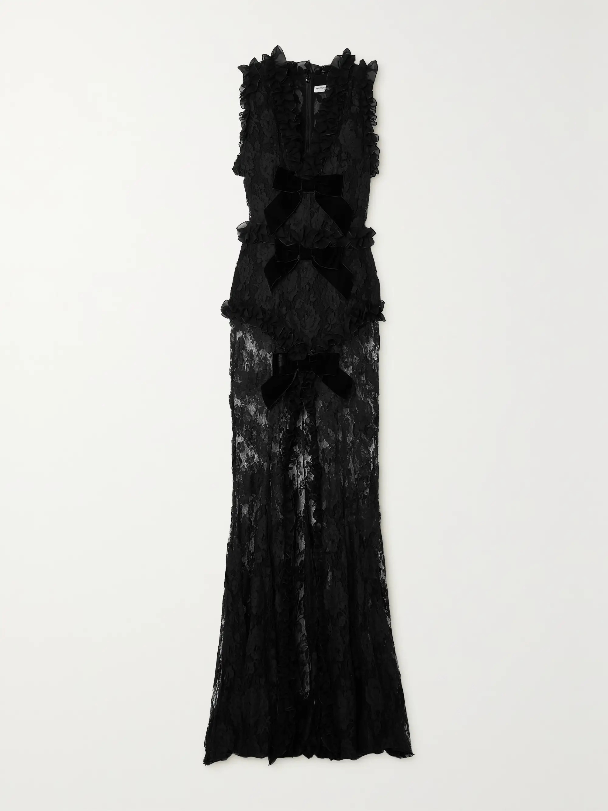 Bow-detailed ruffled cotton-blend lace gown | NET-A-PORTER (US)