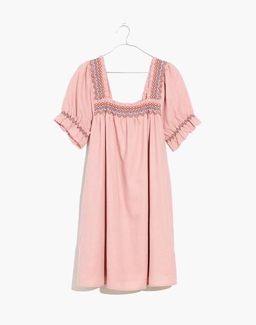 Smocked-Neck Puff-Sleeve Mini Dress- Madewell | Madewell