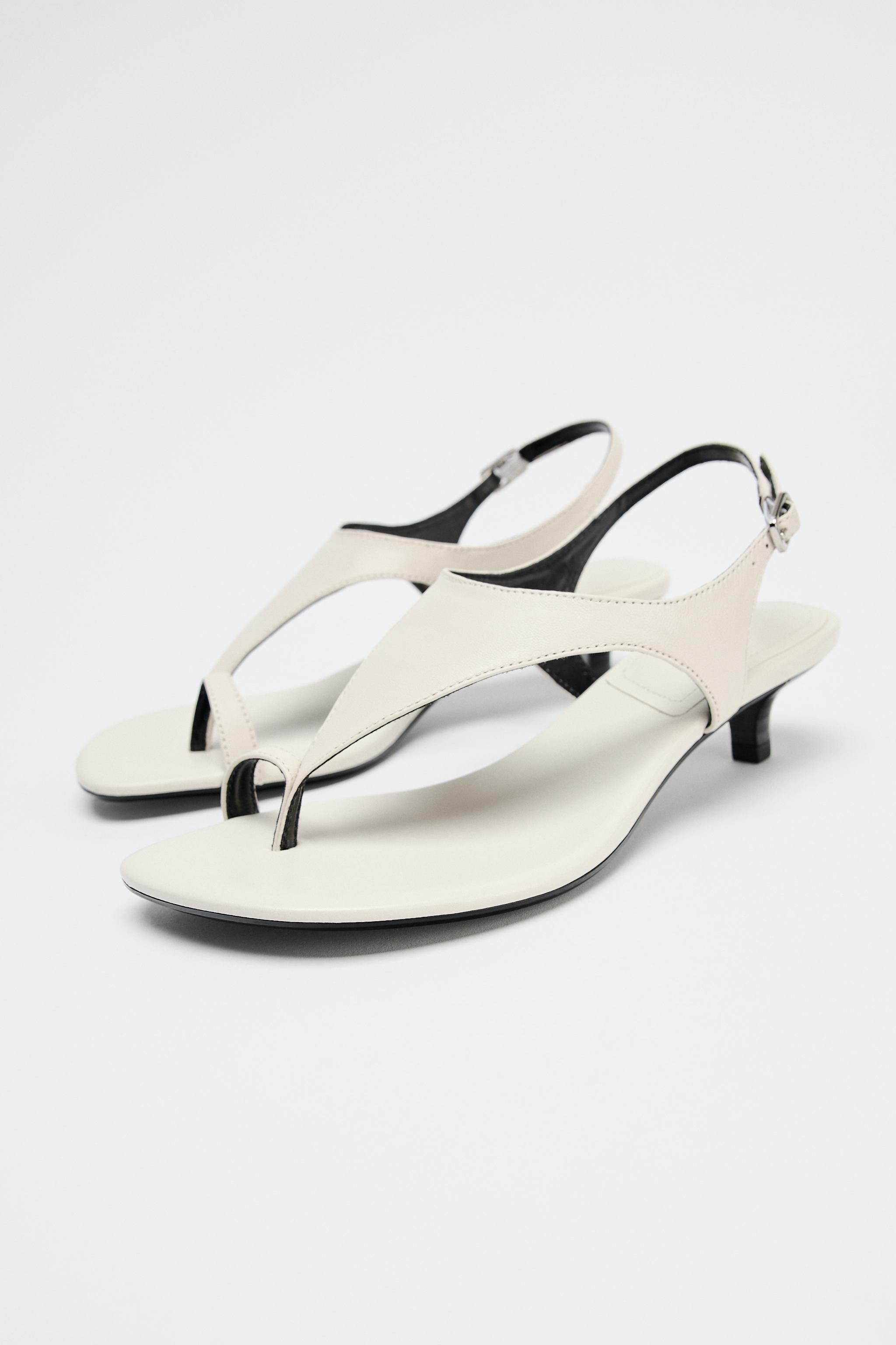 LEATHER KITTEN HEELED SANDALS | Zara US