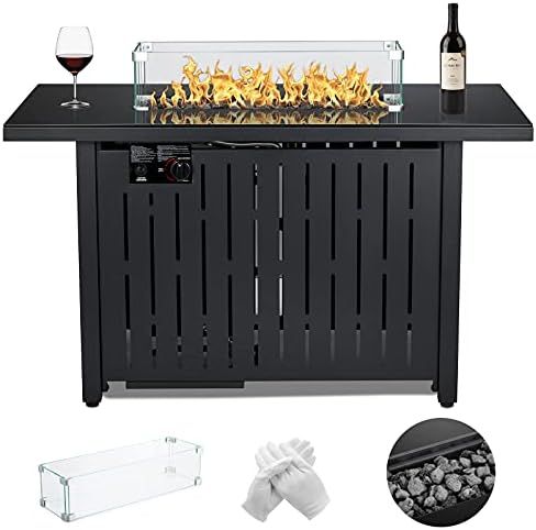 Outdoor Propane Gas Fire Pit Table, 43 Inch 60,000 BTU Auto-Ignition Outdoor Fire Tables with Gla... | Amazon (US)