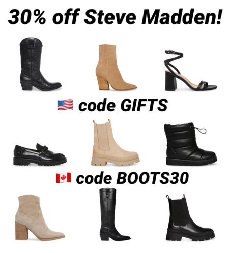 30% off at Steve Madden!
🇨🇦 code BOOTS30
🇺🇸 code GIFTS
I find all my Steve Madden shoes and boots to fit tts and be great quality 


#LTKsalealert #LTKshoecrush #LTKCyberweek
