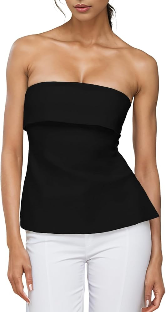 Strapless Tube Tops for Women Backless Going Out Bandeau Top Sexy Trendy Off Shoulder Side Split ... | Amazon (US)