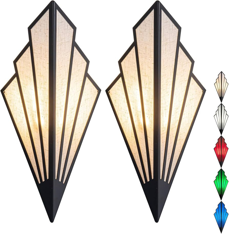 Battery Operated Wall Sconces Set of 2,Not Hard Wired Fabric Shade Triangle Remote Control Wall L... | Amazon (US)