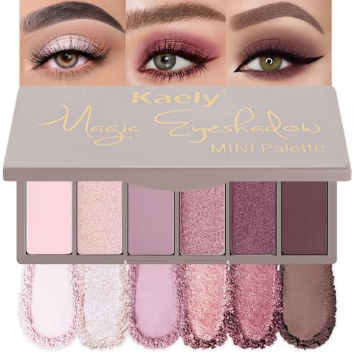 evpct 6 Colors Pink Eyeshadow Palette, Nude Pink Plum Mauve Champagne Rose Orchid Wine Red Glitter Shimmer Matte High Pigment Mini Travel Eye Shadow Palette Makeup for Older Women, Built in Mirror | Amazon (US)