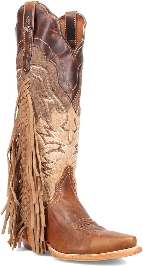Dan Post Boots Womens Dayla Braided Fringe Snip Toe Pull On Dress Boots Knee High Low Heel 1-2" -... | Amazon (US)