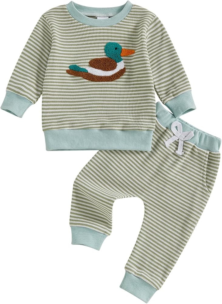 fhutpw Baby Toddler Boy Girl Fall Winter Clothes Embroidery Stripe Pullover Pants Sets Infant Lon... | Amazon (US)