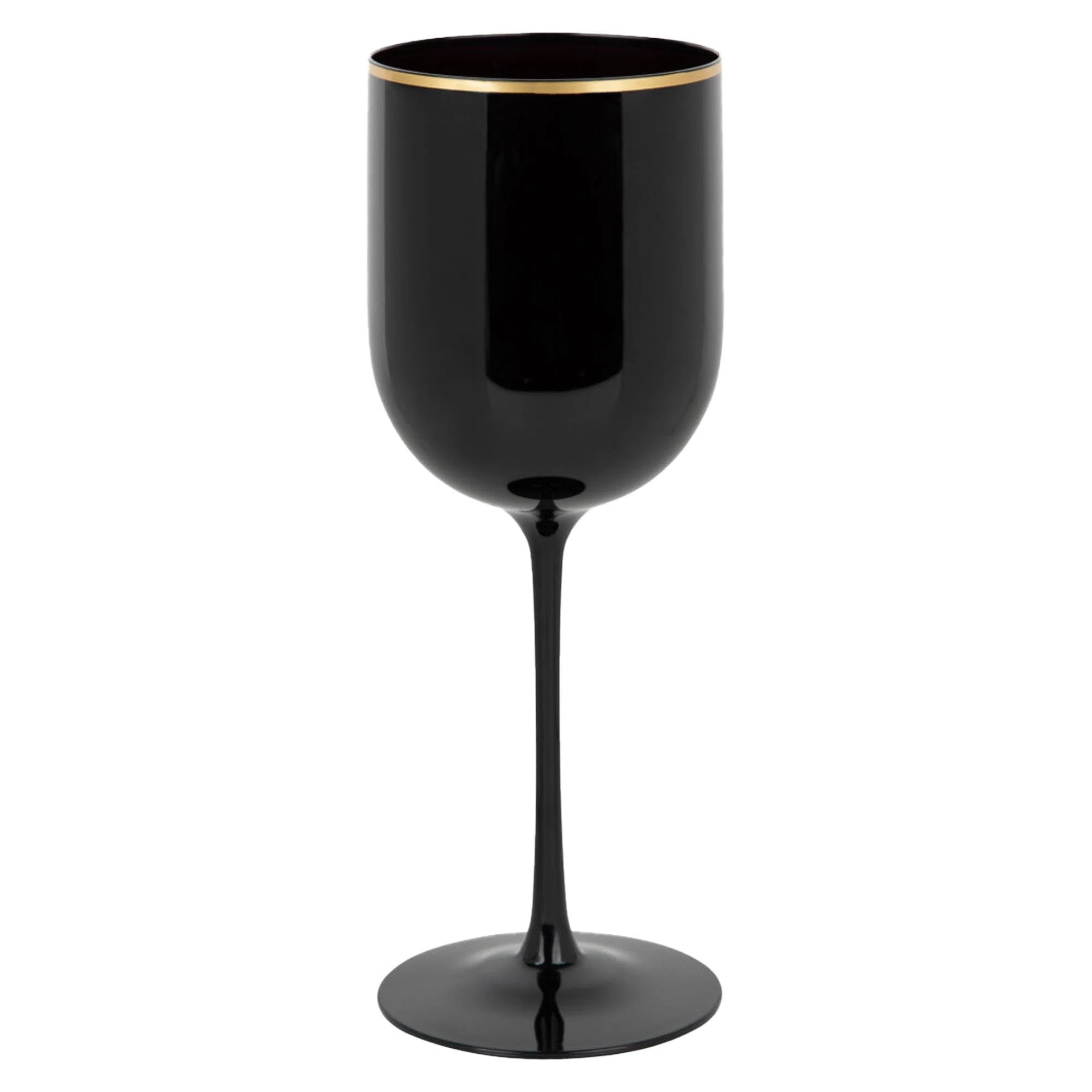 Ecoquality 12 Oz Black Plastic Stemmed Wine Glasses With Gold Rim 15 Guests | Wayfair North America