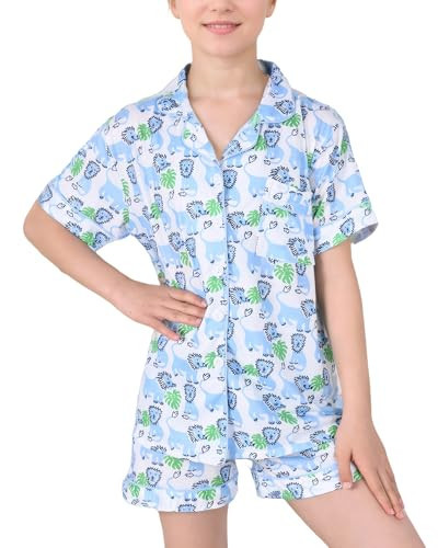 Zelbuck Cute Preppy Clothes, 2 Piece Button Down Monkey Beach Shorts Set Holiday Vaction Y2k Loungewear Pjs(Leo the Lion, 10-11 Years) | Amazon (US)