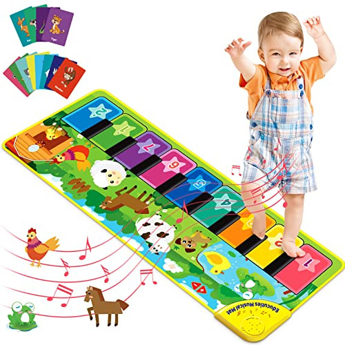 EduCuties Baby Musical Learning Toys , Floor Piano Playmat for Toddlers with Animal Flash Cards Music Sound for Early Education Touch Keyboard Blanket Birthday for Baby Boys Girls | Amazon (US)