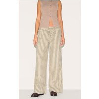 Stone Pinstripe Cotton Low Rise Wide Leg Pants | PrettyLittleThing US