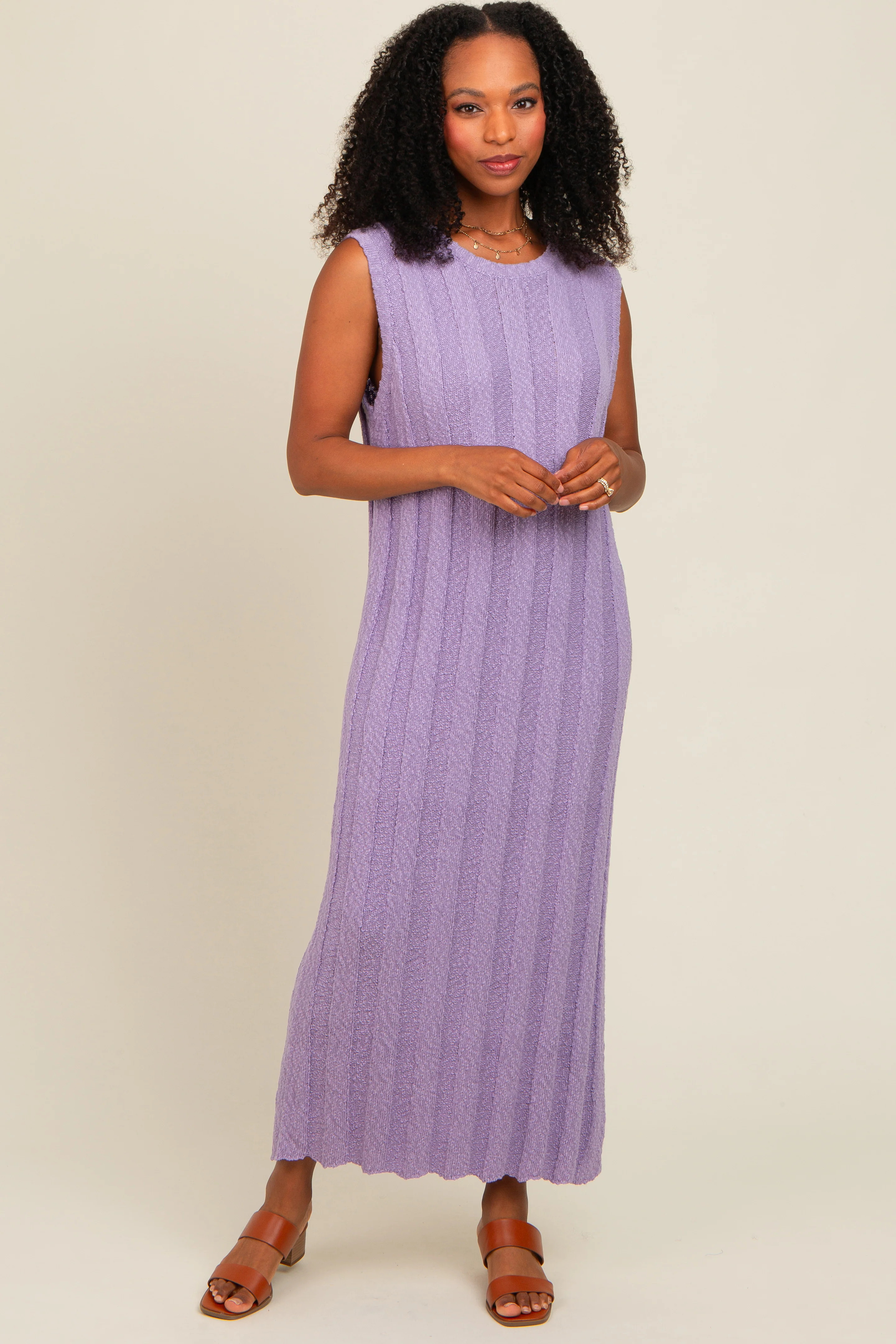 Lavender Ribbed Knit Sleeveless Dress | PinkBlush Maternity
