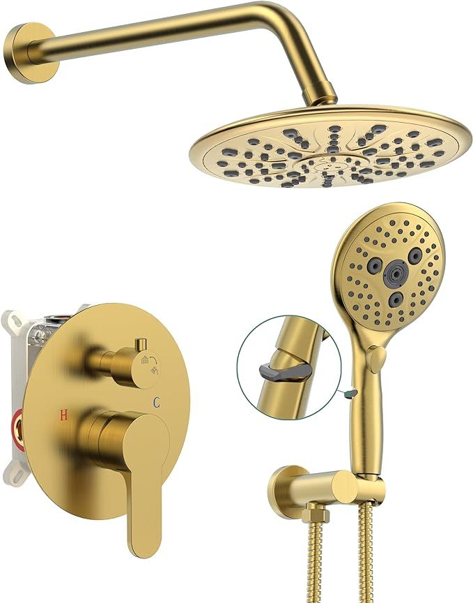 Suncleanse Gold Shower Faucet Sets - 8.5" Rain Shower Head Combo with 7-Setting handheld Spray Co... | Amazon (US)