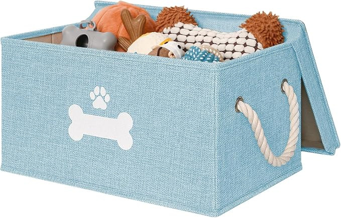 Dog Toy Basket with Lid, Dog Basket for Toys, Dogs Toy Box with Cotton Rope Handles, Collapsible ... | Amazon (US)