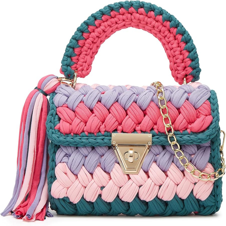 Chunky Yarn Knit Crochet Tote Purse Crossbody Bags for Women - Handwoven Evening Clutch Flap Shou... | Amazon (US)