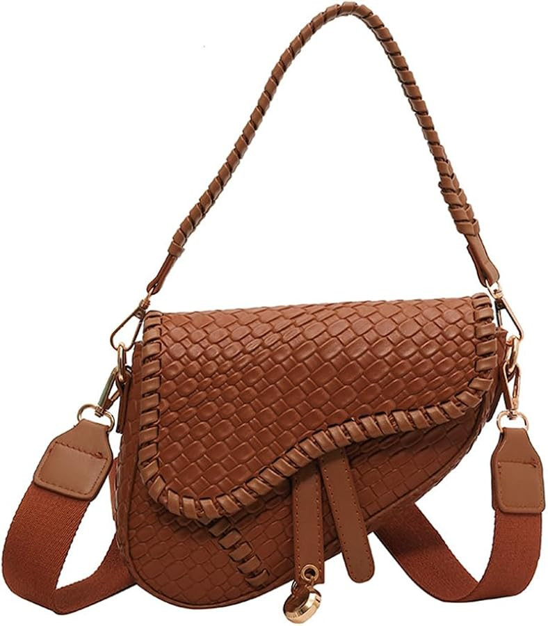 Women Saddle Shoulder Bag Trendy PU Leather Satchel Bag Underarm Handbag Crossbody Bag | Amazon (US)