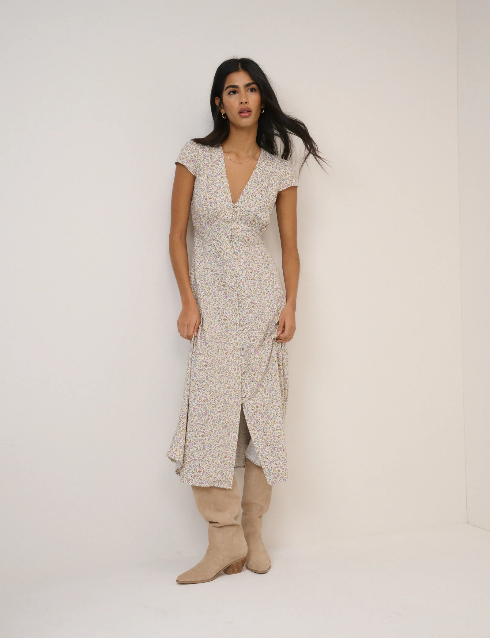 White Ditsy Floral Avery Midi Dress | Nobody's Child