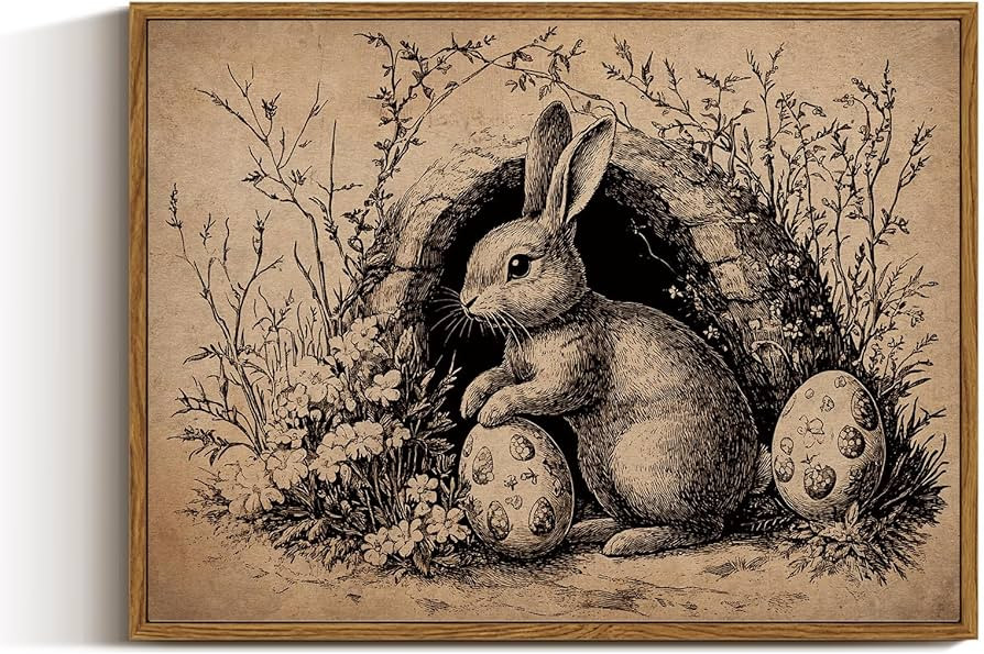 VIYYIEA Framed Wall Art for Living Room, Easter Bunny Egg Canvas Prints, Vintage Home Decor, Rabb... | Amazon (US)