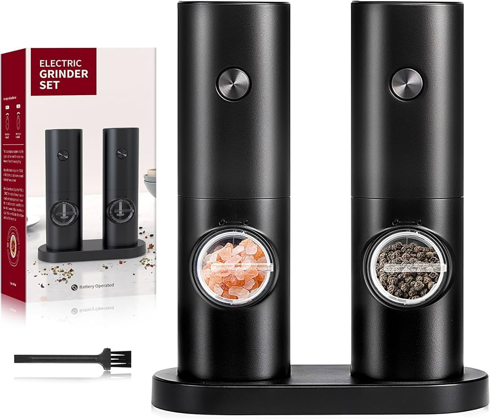 Electric Salt and Pepper Grinder Set (2 Pack), One Hand Adjustable Coarseness, Battery Powered wi... | Amazon (US)