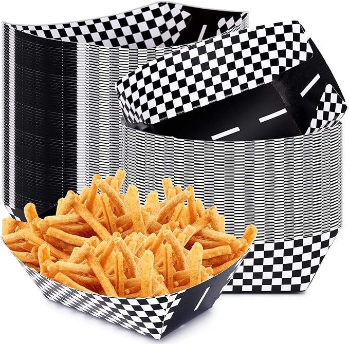 100 Pcs Racing Car Paper Food Boats Checker Nacho Trays Disposable Racing Party Food Boat Black a... | Amazon (US)