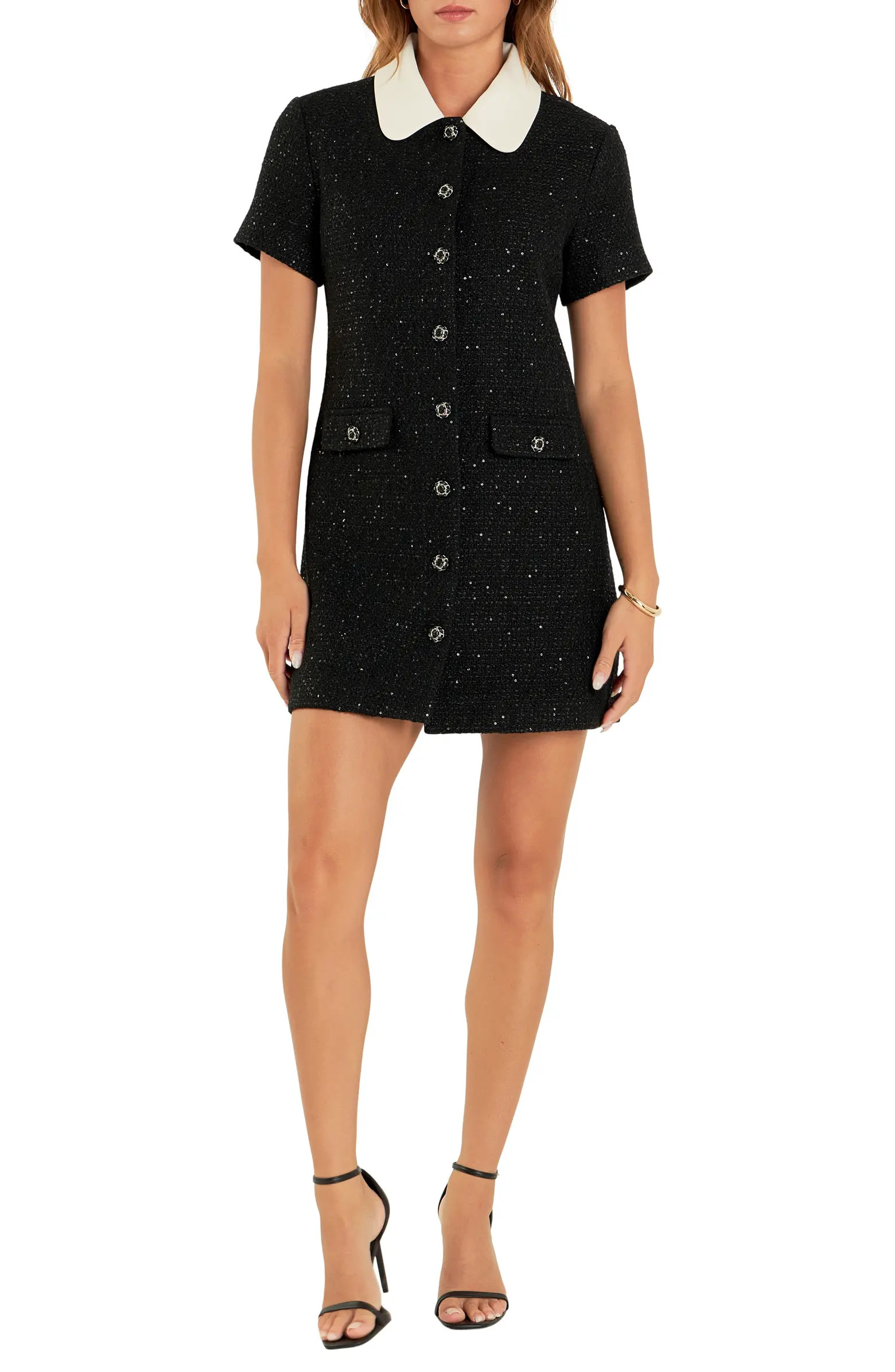 Sequin Tweed Button Up Minidress | Nordstrom