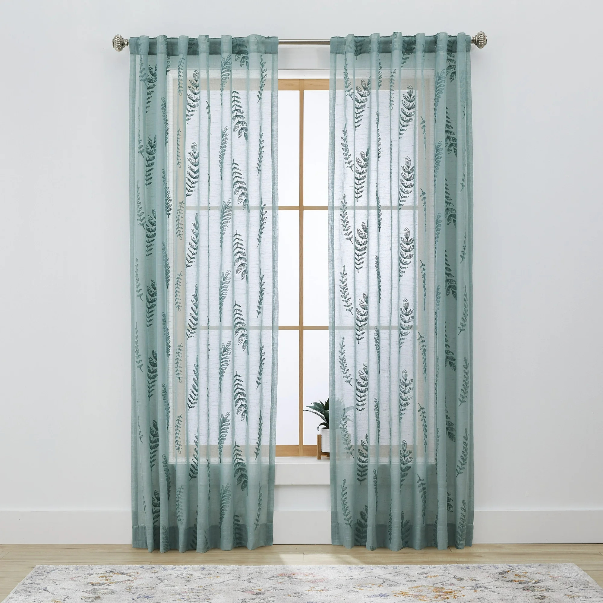 Better Homes & Gardens Embroidered Botanical Sheer Single Curtain Panel Green River, 50" x 108" -... | Walmart (US)