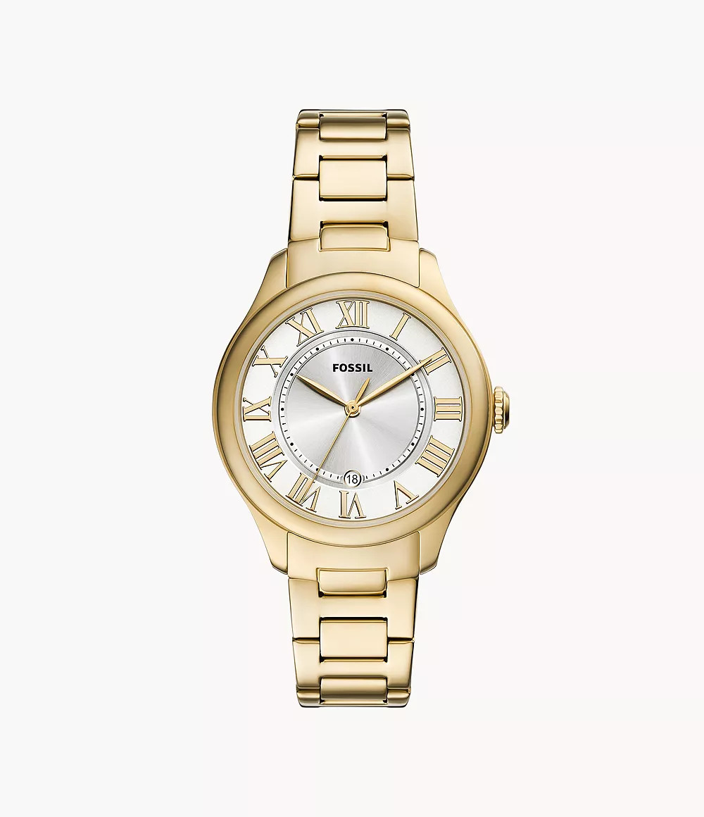 Gilmore Three-Hand Date Gold-Tone Stainless Steel Watch | Fossil (US)