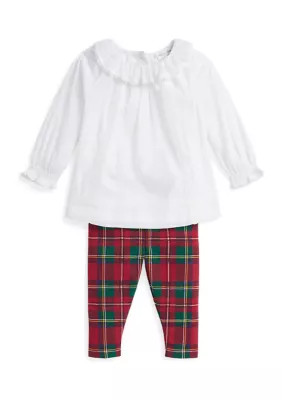 Ralph Lauren Childrenswear Baby Girls Voile Top & Plaid Jersey Leggings Set | Belk