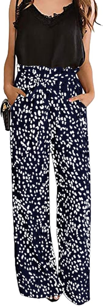 ECOWISH Womens Cotton Soft Palazzo Wide Leg Pant with Pockets High Waist Casual Loose Flowy Pants... | Amazon (US)