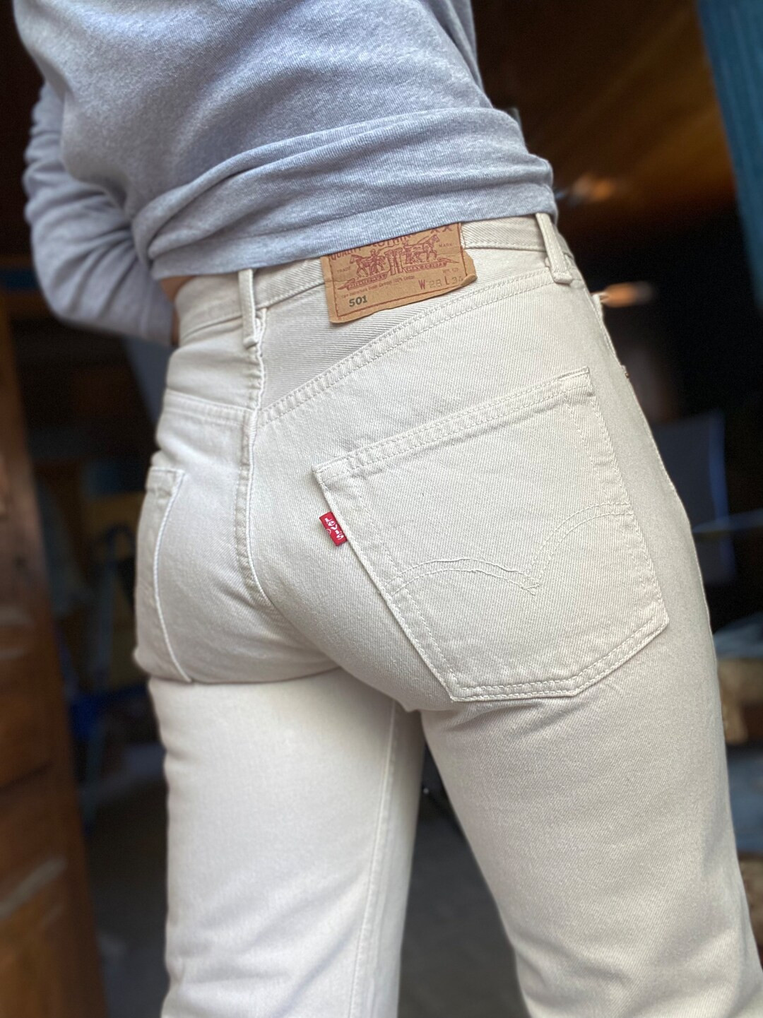 Vintage Levis 501 W26 L30 beige 90s | Etsy (US)