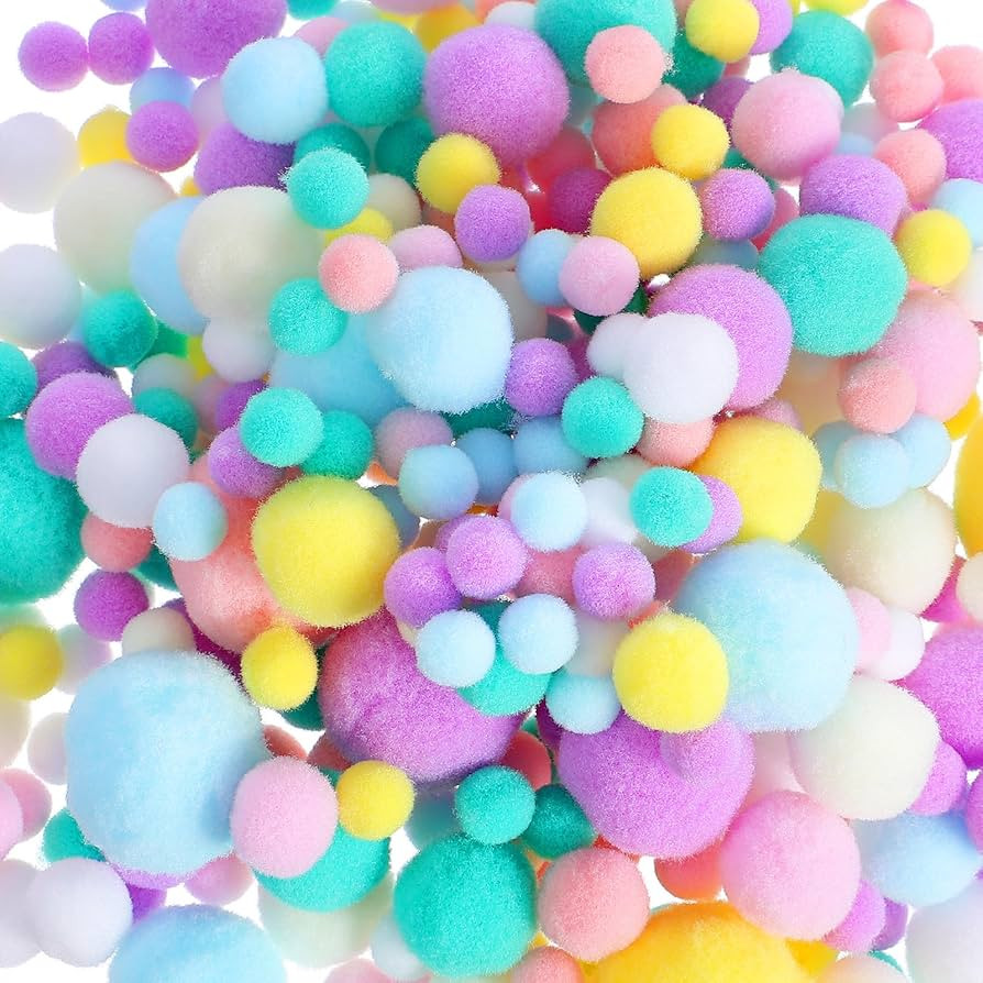 Pastel Pom Poms, 300PCS Small Pom Poms for Crafts Making Assorted Sizes 10mm-20mm High-Elastic Mi... | Amazon (US)