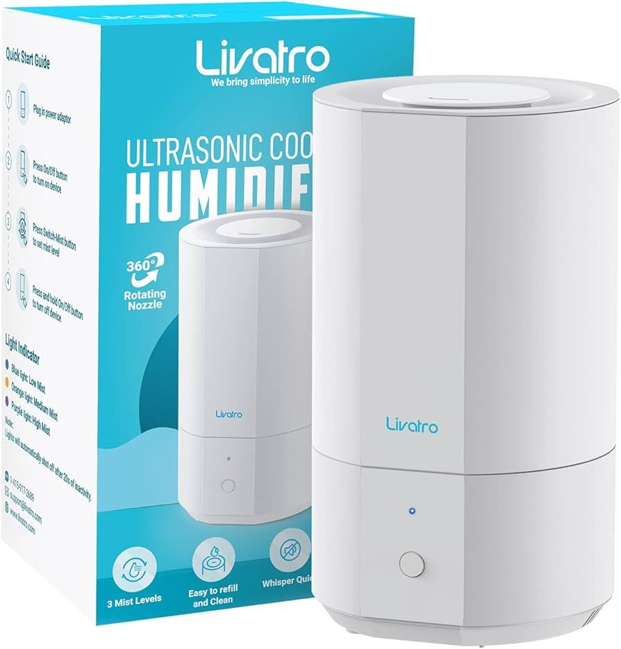 Livatro 4L Top Fill Humidifiers for Bedroom Large Room Nursery, Cool Mist Humidifier With Ultraso... | Amazon (US)